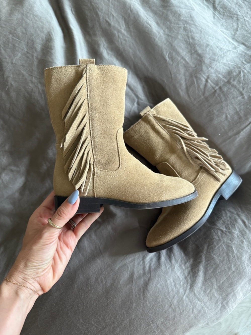 Zara Kids Suede Fringe Boots - Light Brown